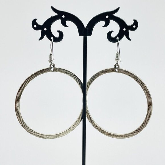 Beaded Hoop Earrings Pierced Silver Tone Boho Festival Music Party Holiday - Picture 7 of 8